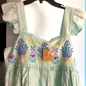 Embroidered Flutter Sleeve Dress - Mint - Perfect for Easter